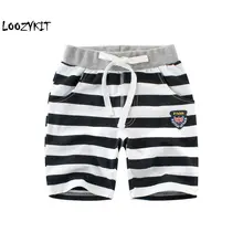 Loozykit/Коллекция года, модные шорты в полоску хлопковые детские штаны для маленьких мальчиков, пляжные свободные шорты размеры от 90 до 140 см