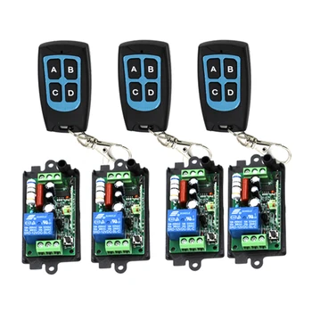 

2016 New AC 220V 110V 10A Wireless Remote Control Switch System 4-Buttons Remote Controller and 4 X 10A Relay Receivers 3419