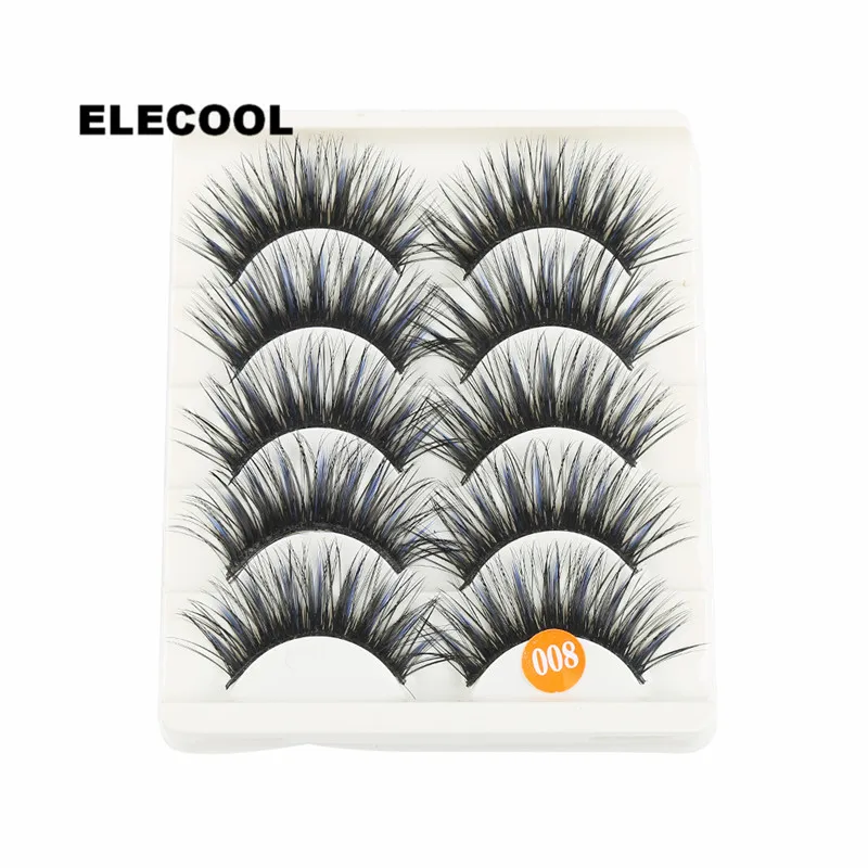 ELECOOL 5 Pairs Blue/Black Long Thick Cross False Eyelashes Extension Easily-makeup Handmade Fiber Eye lashes Makeup Tools | Красота и