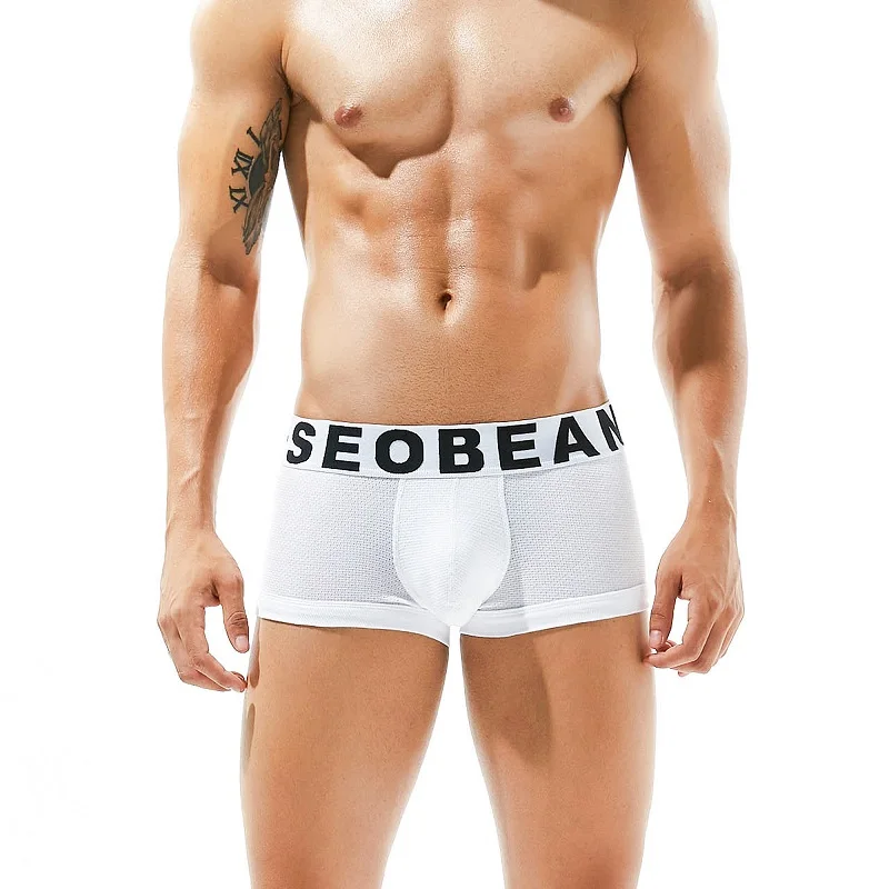 SEOBEAN, Новое поступление, мужское однотонное хлопковое нижнее белье с рисунком, трусы-боксеры с низкой посадкой