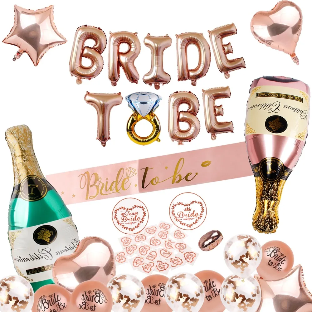 

QIFU 39pcs Team Bride Balloon Shoulder Strap Sticker Hen Night Bachelorette Party Decor Wedding Decoration Bridal Shower Decor