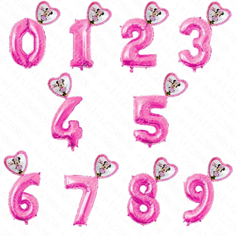

2pcs 32 inch Pink Blue Number 0-9 Foil Balloons Mickey Minnie Balloon 1 2 3 4 5 6 7 8 9 Years Old Kids Birthday Party Decoration