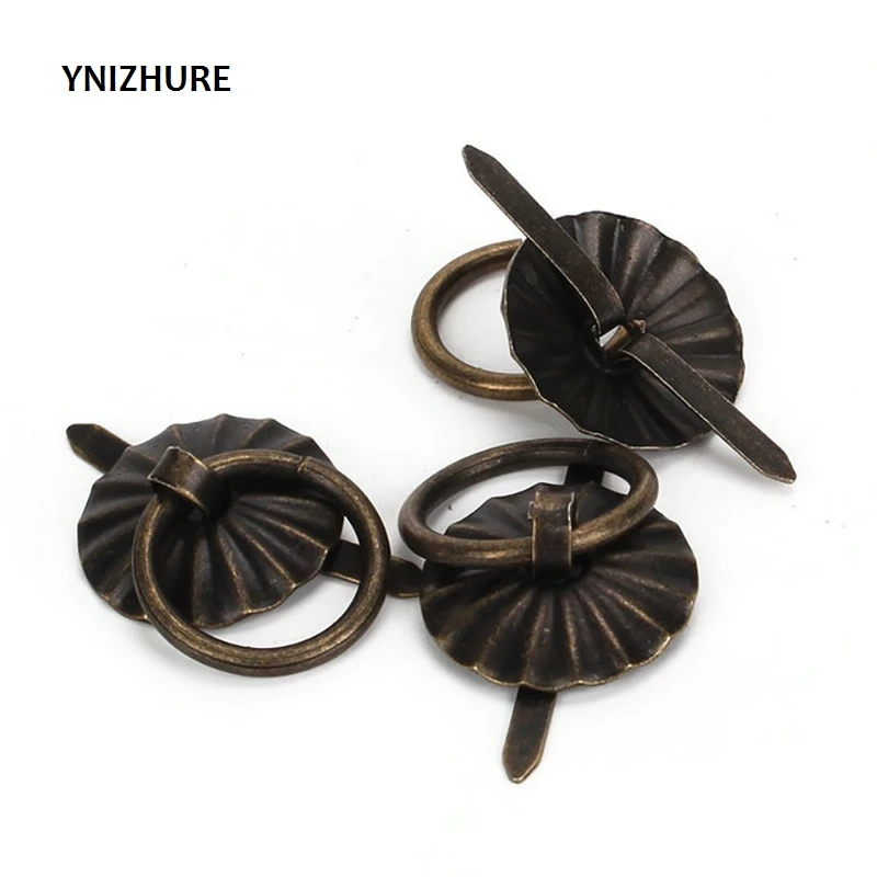 

2018 Sale 50pcs 19mm Vintage Metal Tin Box Decorated Handle Mini Drawer Door Ring Pulls 0.74" Iron Jewelry Storage Wooden Case