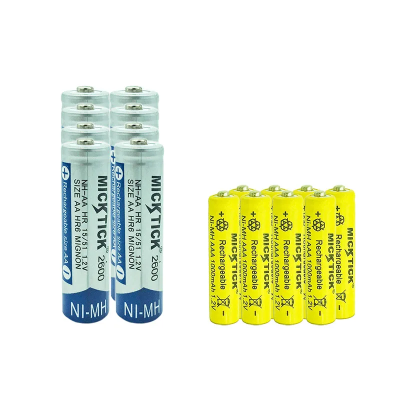 10 шт AA 2600mah аккумуляторная батарея + AAA 1000mah Ni MH 1 2 V 3A фонарик