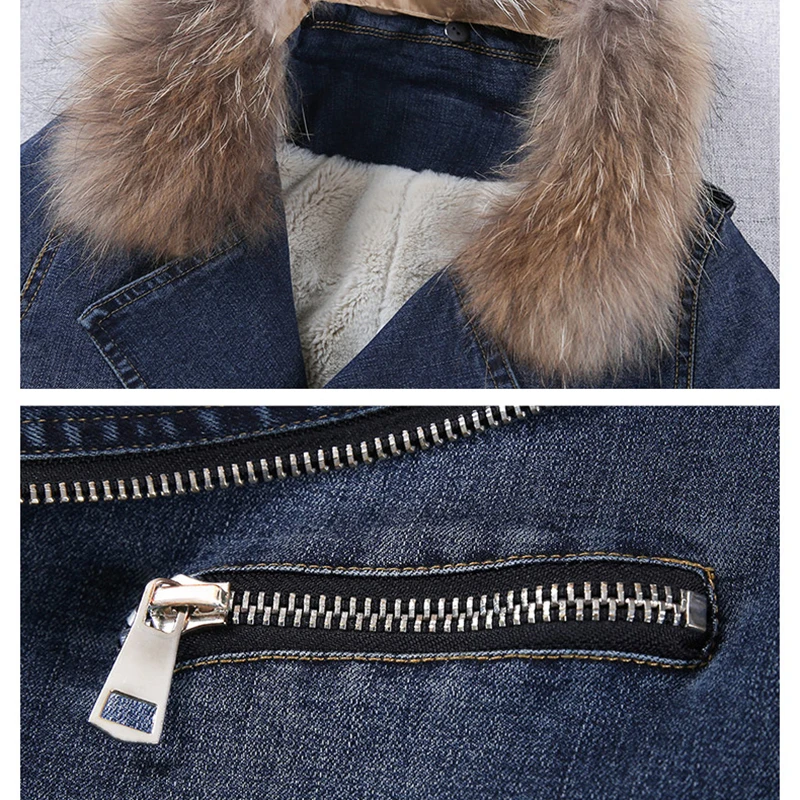 Джинсовые куртки женские осень-зима корейский диких меховой воротник пальто Для женщин плюс бархат плотная короткая куртка, верхняя одежда, ky320