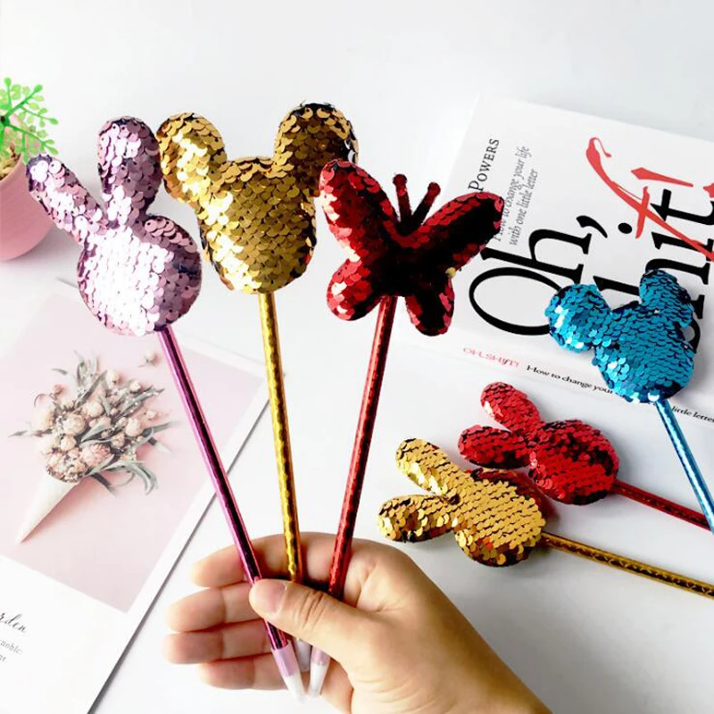 

1pcs Novel cartoon plush single-sided sequin blue 0.7mm ballpoint pen Student signature pen girl gift Office School Supplies Pe