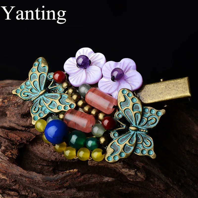 

Yanting Vintage Hair Clip Pin Ancient Copper Butterfly Watermelon Crystal Beads Shell Flower Natural Stone Clips For Hair 069