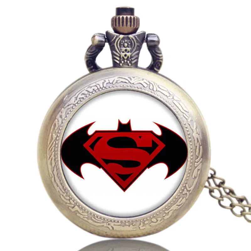 

Vintage Pocket Watch Steampunk Batman VS Superman Design Bronze Gifts for Boys Colar Masculino Pocket Watch Chains