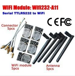 

hot selling Serial ttl RS232 to 802.11 b/g/n Converter Embedded WiFi Module CE FCC W Antenna