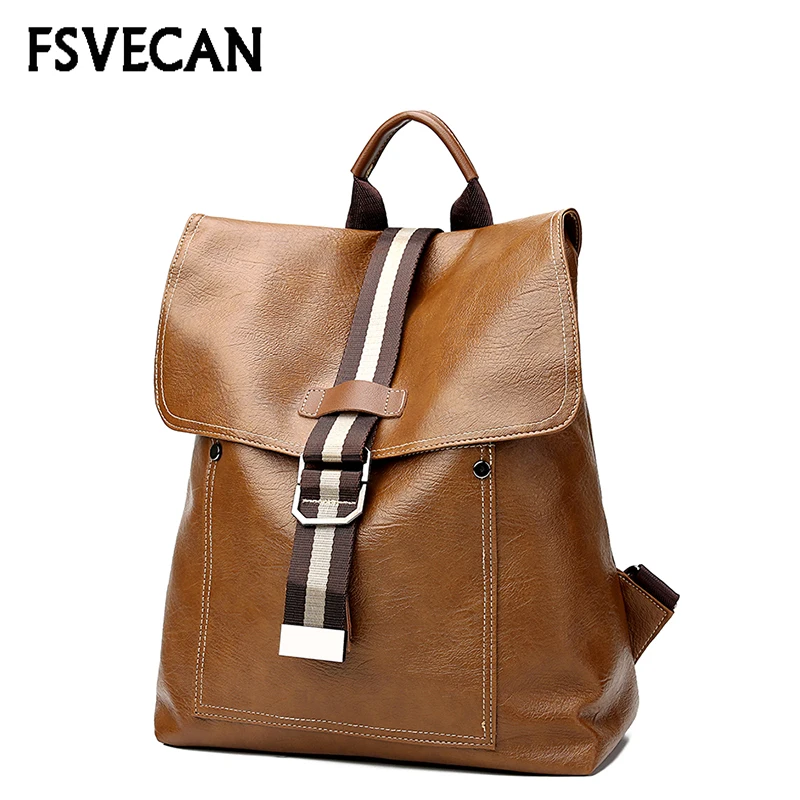 

Retro Leather Backpack Women Cover Anti Theft Multifunction Waterproof School Shoulder Bag Style Laptop Backpack Female Bagpack