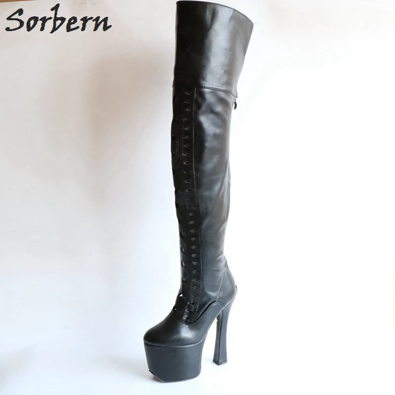 Mate custom Negro 20 Plataforma Hueco Service Cm Zapatos Botines De Botas Sorbern 10 Fetiche Tamaño Unisex Verano Mujer Negro Larga Plus Cm Rw44pq5