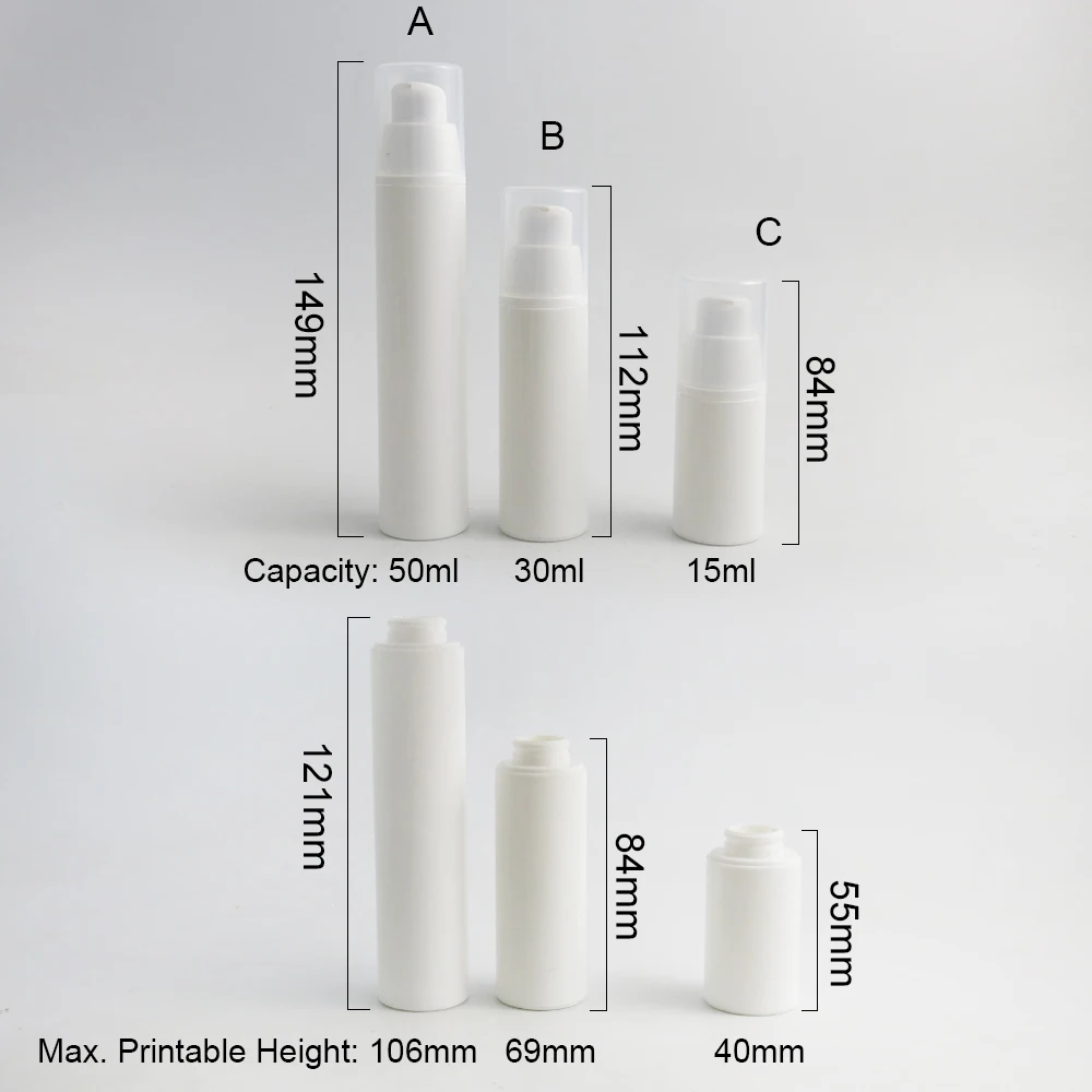 

30 x 15ml 30ml 50ml airless Lotion Pump Dispensing bottle 1oz white PP Shampoo cosmetic container cosmetic packaging