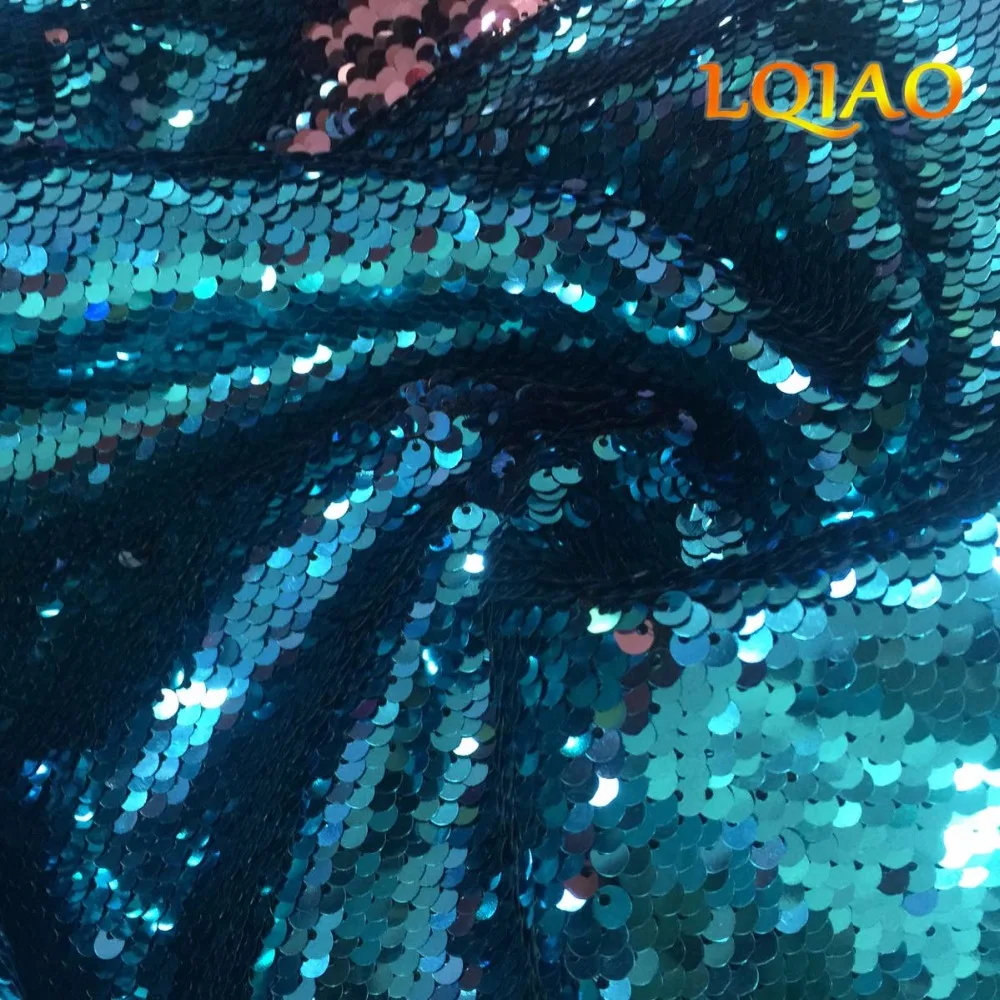 Turquoise Pink Sequin Fabric Reversible-004