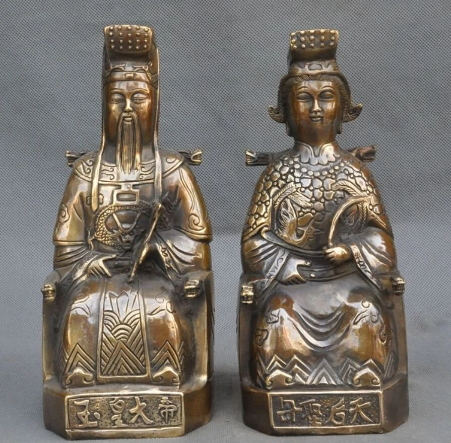 WBY 606 ++++++10&quotold china folk myth bronze Heavenly Queen Mother Jade Emperor god statue pair | Дом и сад