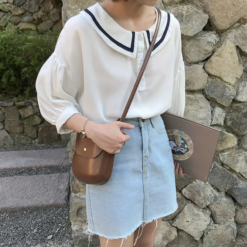 3 colors 2018 navy style sailor collar short sleeve shirts womens