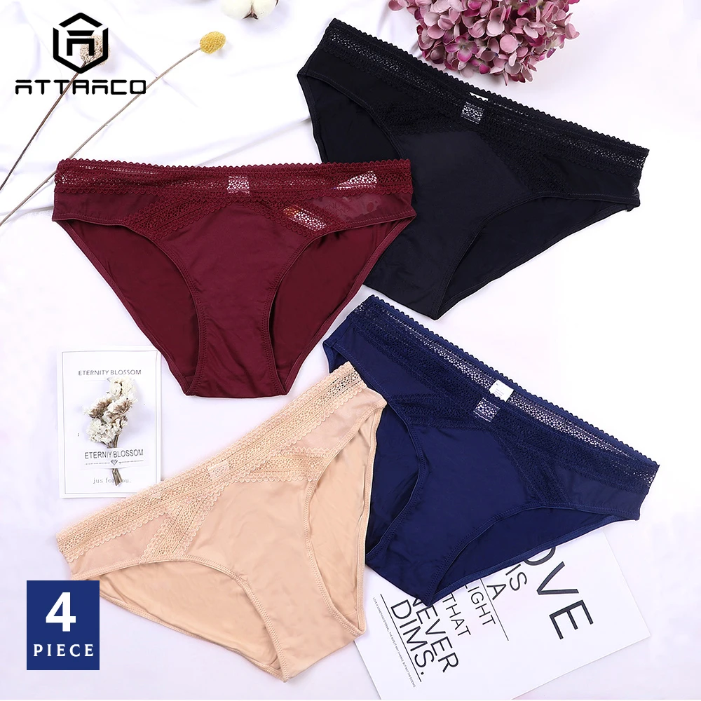 

ATTRACO Women's Panties Briefs Underwear Skin-friendly Cotton Soft Solid Hollow Out Packs of 4 Mid Waist Cozy Hot Sale Cute