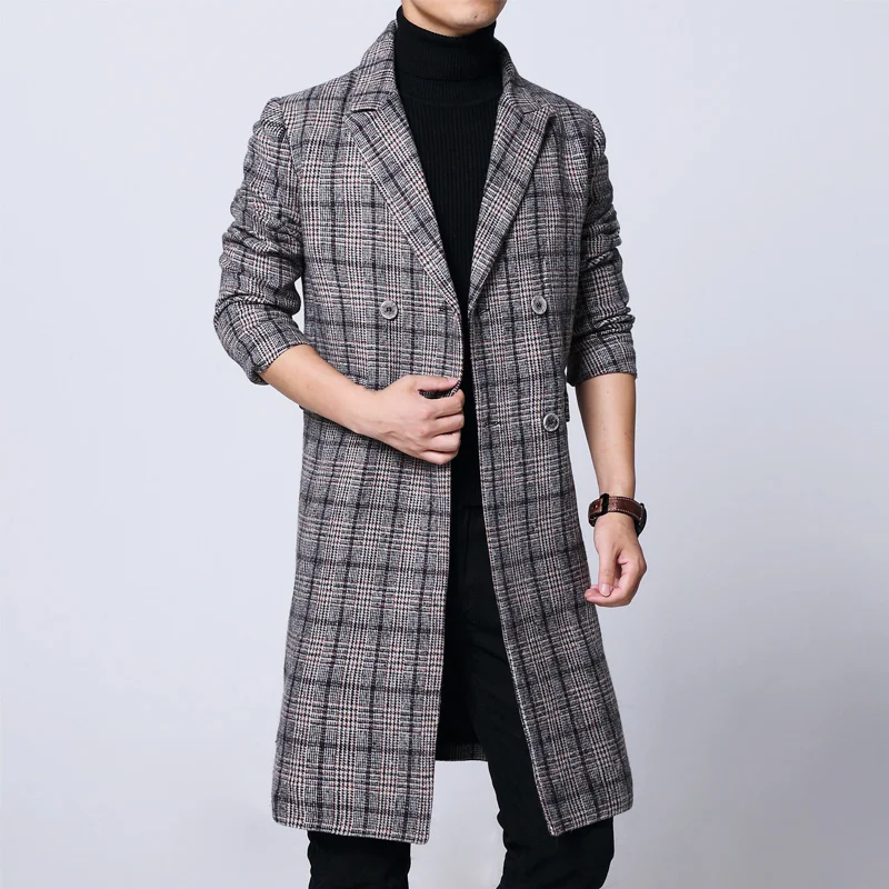 Windbreaker new men's long lapels coat S-6XL men's high quality double-breasted windbreaker men's casual slim cotton plaid coat Windbreaker new men's long lapels coat S-6XL men's high quality double-breasted windbreaker men's casual slim cotton plaid coat