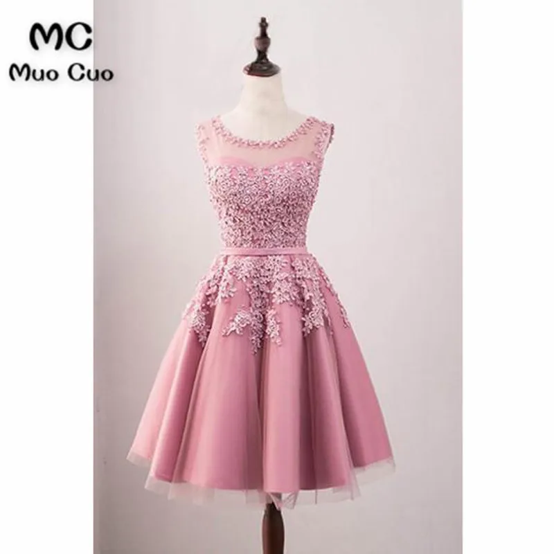 A-Line Crew Knee-Length Tulle Homecoming Dress With Appliques Beading5