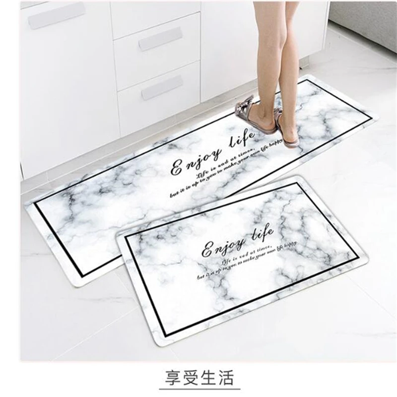 

AOVOLL Creative Kitchen Mats Nordic Style Marble Style Door Mats Household Bathroom Mats Long Strip Waterproof Leather Carpets