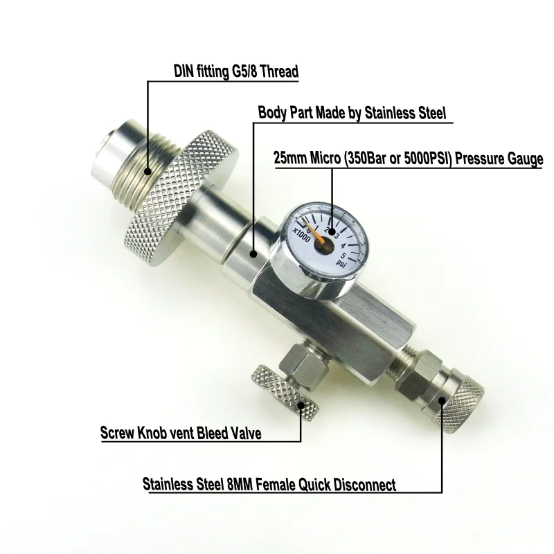 Пейнтбол Аксессуары PCP пневматический пистолет HPA Подводное нержавеющая сталь заполняющая станция DIN G5/8 зарядный адаптер с 350 бар/5000Psi Gague