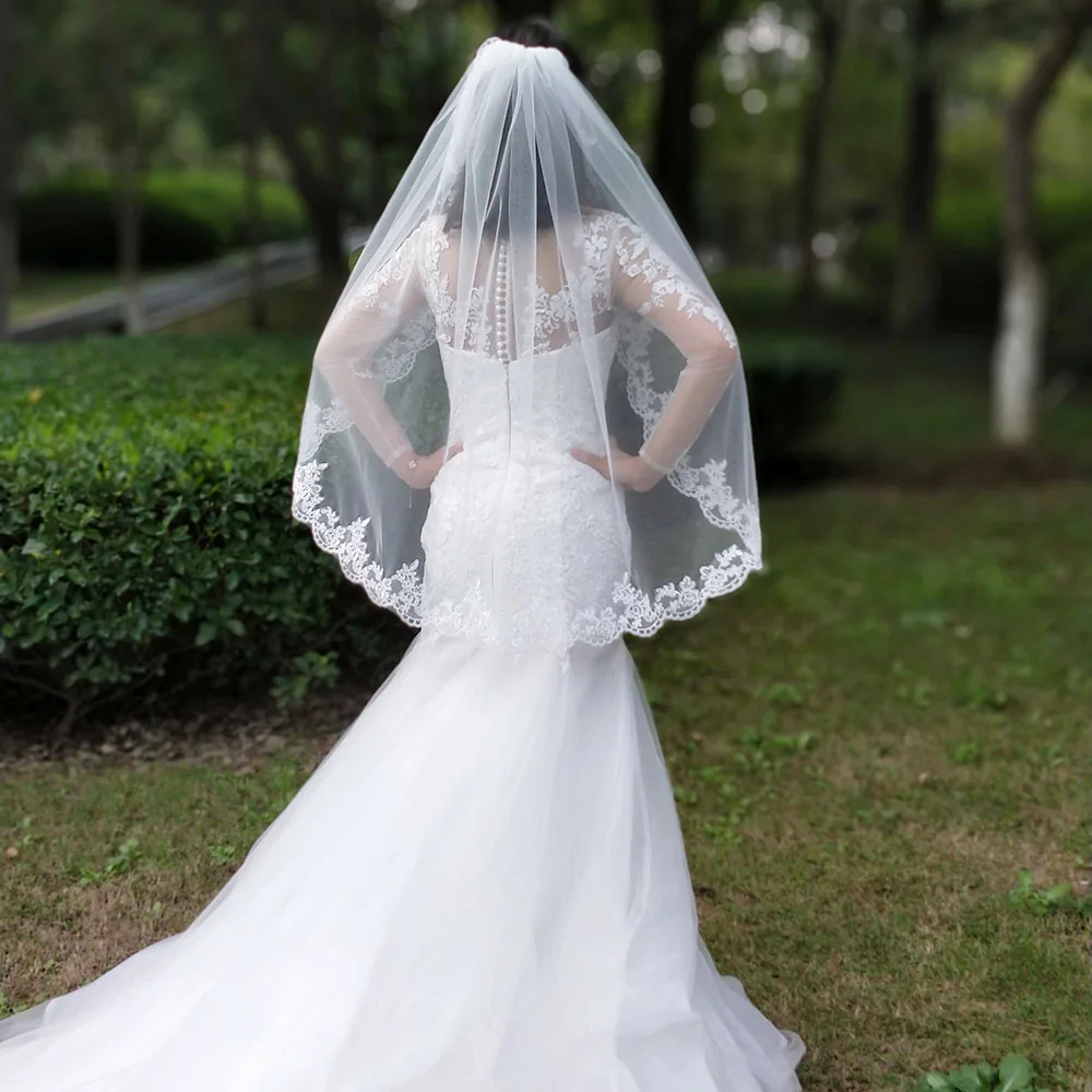 Bridal Veil One Layer Lace Appliques Edge Short Woodland Wedding Veils Comb New White Ivory
