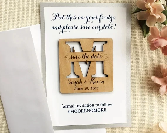 

personalize Thank You heart Wedding wooden Save the Date Magnets, Initial Save the Date - Rustic Wooden Magnet - Custom Wedding