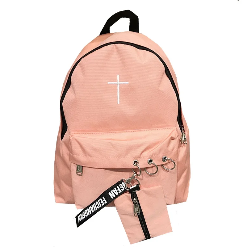 

2017 Unisex Nylon Backpack Waterpfoor Embroidery Cross With Letters Ribbons 2 Pcs/Set School Bags For Boys Girls Rucksack