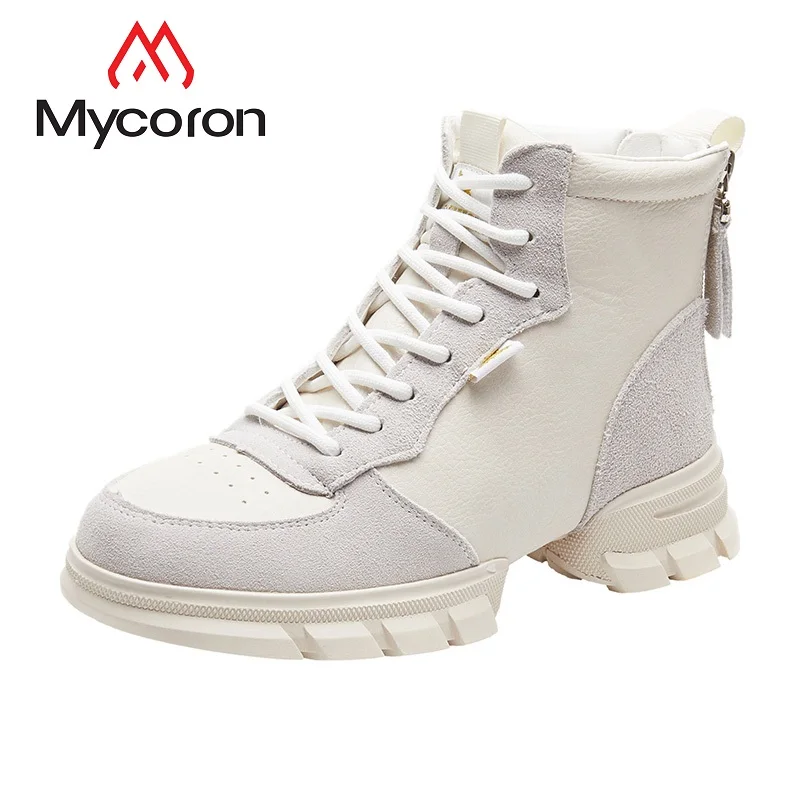Cuir Noir En Bottes D'hiver Mode Femme Nouvelle Styles Véritable À Femmes Cheville Chaussures Main La Mycoron Moto white wqRUvpanzw