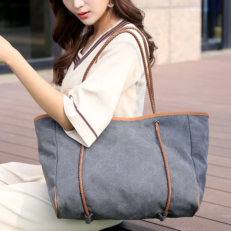 

Hot Sale Canvas Women's Handbags New Designer Patchwork Shoulder Bags For Women Casual Women Tote Bags Lady Shopping Bag