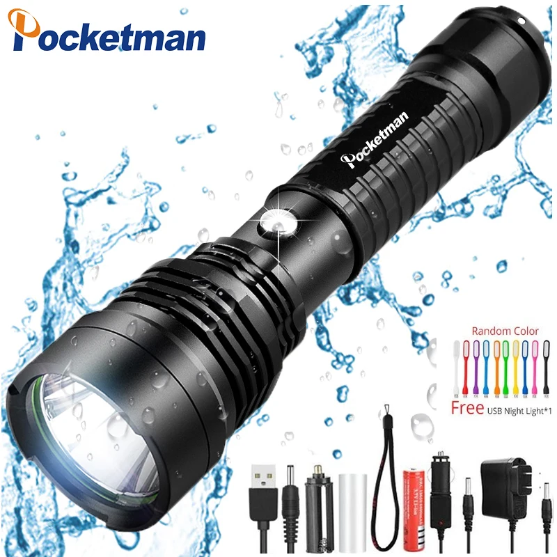 

30000Lumens Super Bright LED Tactical Flashlight Rechargeable Waterproof Linternas Torch Aluminum Alloy by 1*18650 or 3*AAA z50
