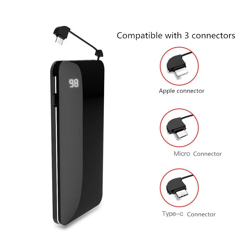 

10000mAh digital display wireless charging Case with cable For iPhone xs xiaomi mi9 LCD Power bank External Battery Cover