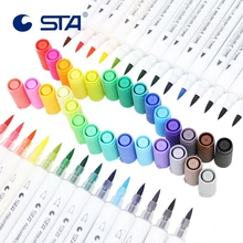 STA 12 шт 28 разных цветов двойной тон двойной наконечник акварельные маркеры щеток