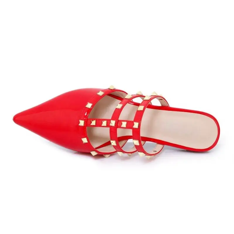 42 Club kaki Cuir Noir Vintage Taille 33 Bout Dames Razamaza Femmes Chaussures Mode Rivets Pantoufles Pointu Véritable rouge Femme En Sandales Rnq4TqU6