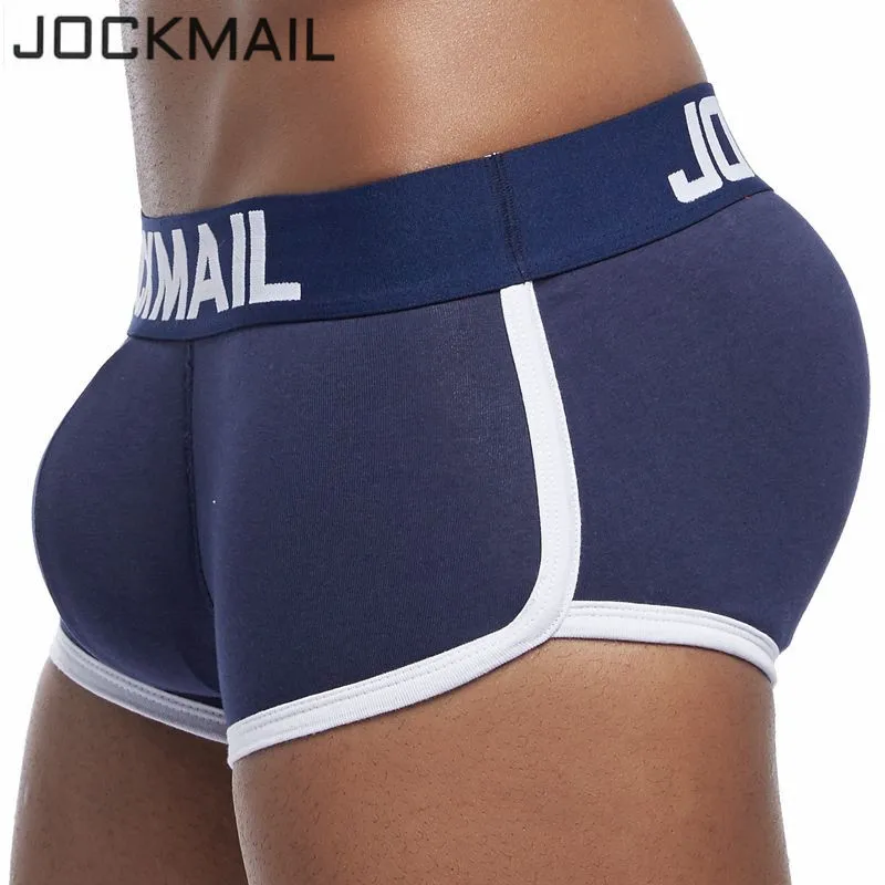 JOCKMAIL, 2 шт., улучшенное Мужское нижнее белье, боксеры, сексуальная выпуклость, гей накладка на пенис спереди+ ягодицы, Волшебная Двойная съемная чашка пуш-ап