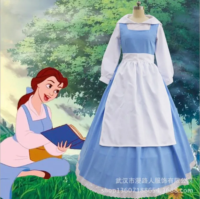 

Adult princess belle anime beauty and the beast cosplay costumes blue color plus size costume bella maid dress for women cosplay