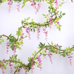 Моделирование поддельные Wistaria цветы искусственные цветочные 2 м строку для дома Свадебная вечеринка украшения LXY9