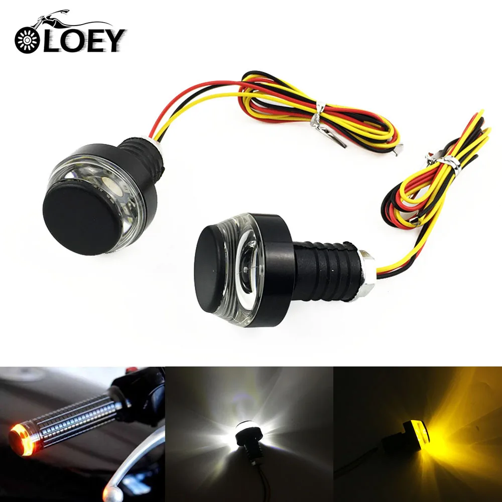 

2 PCS Motorcycle Scooter Moto LED Handle Bar Turn Signal Light End Indicator Grip Plug For 7/8'' 22mm Handlebar