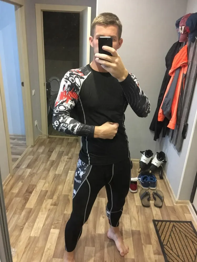 Спортивный костюм для мужчин 2019 Брендовые спортивные костюмы кальсоны зимнее термобелье спортивный костюм для бега сжатый ММА Рашгард