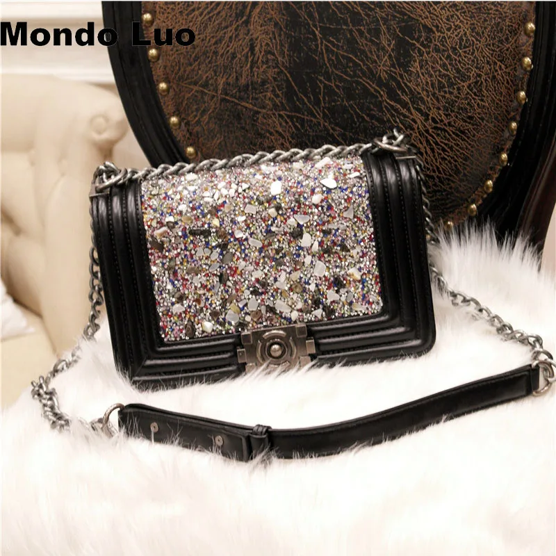 

New Style Fashion Women Shoulder Bag with Colorful Diamond Necklace Stitching Small Size Convenient All- Match Bag