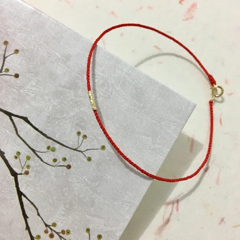 

18K Gold Bracelet Mini Tube Gold Tail Buckle Hand-woven Red Rope Bracelet Anklet Wrist Circumference 13-23cm Custom Ladies Gift