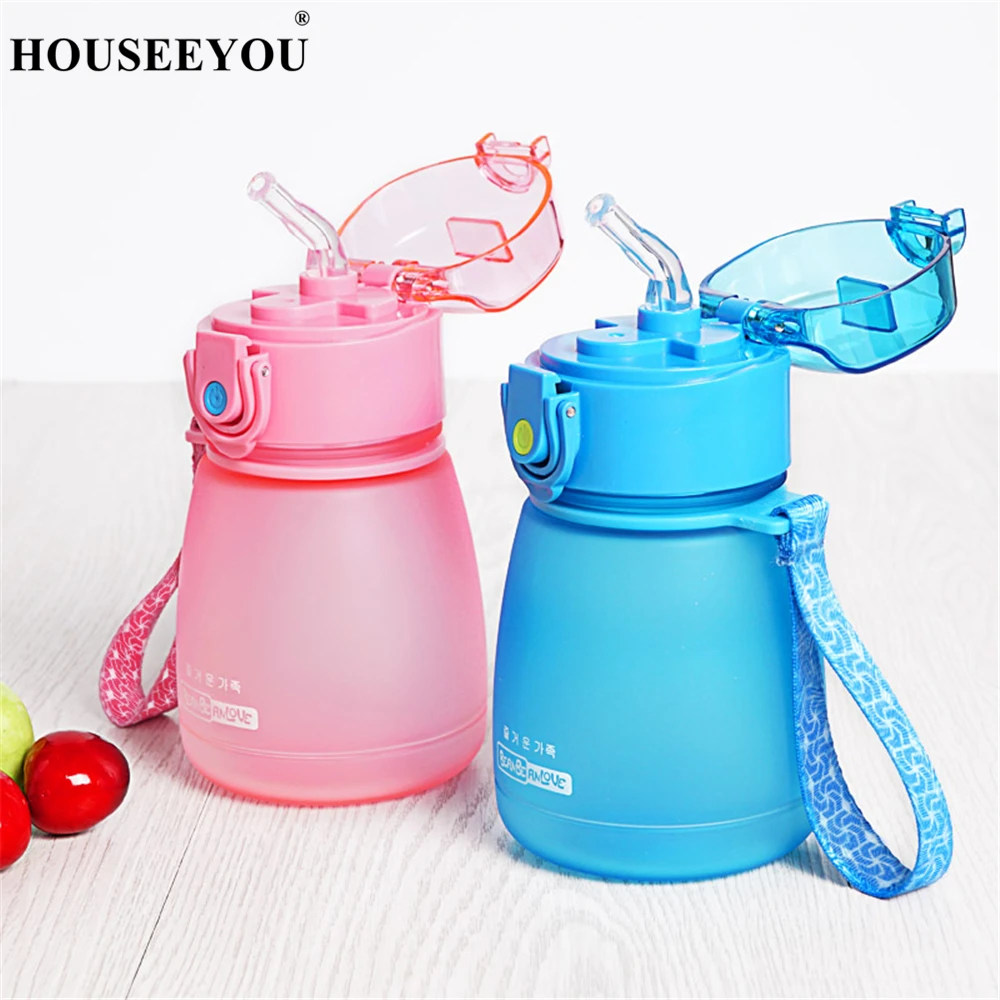 

Candy Colors Frosted Leak-proof Portable Water Bottle with Straw Plastic Kettle BPA Free for Baby Student Kids Children Outdoor