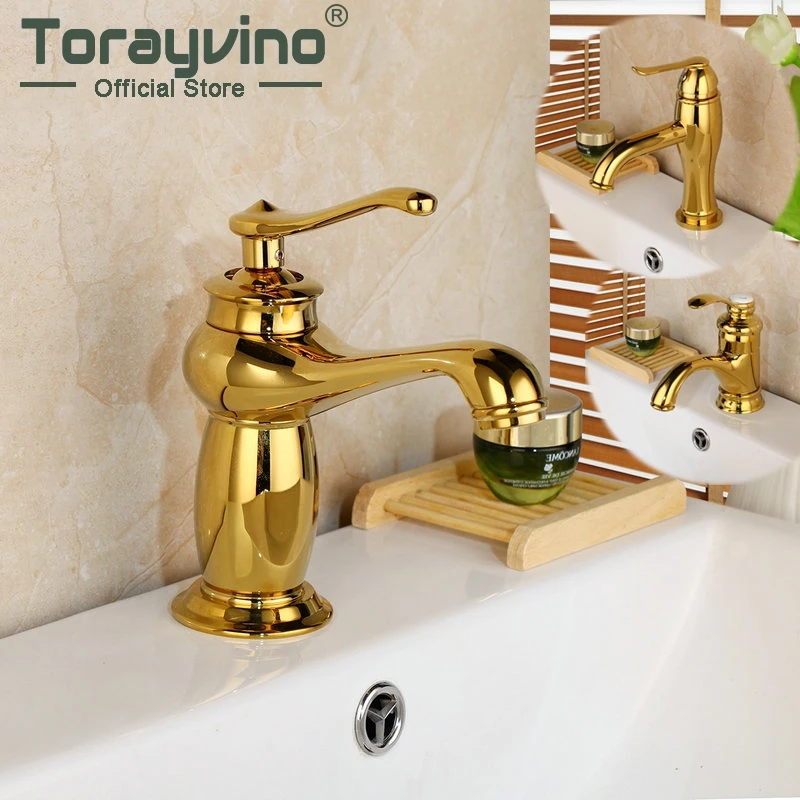 Torayvino Gold Plated Bathroom Faucet Golden Polished Stream Spout