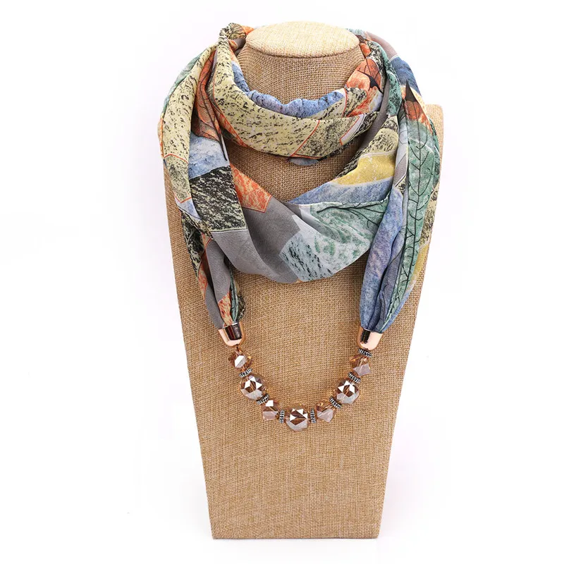 [RUNMEIFA] женский декоративный шарф ожерелье из шифона кулон шарф с принтом мусульманский головной платок хиджаб весна лето Шелковый шарф