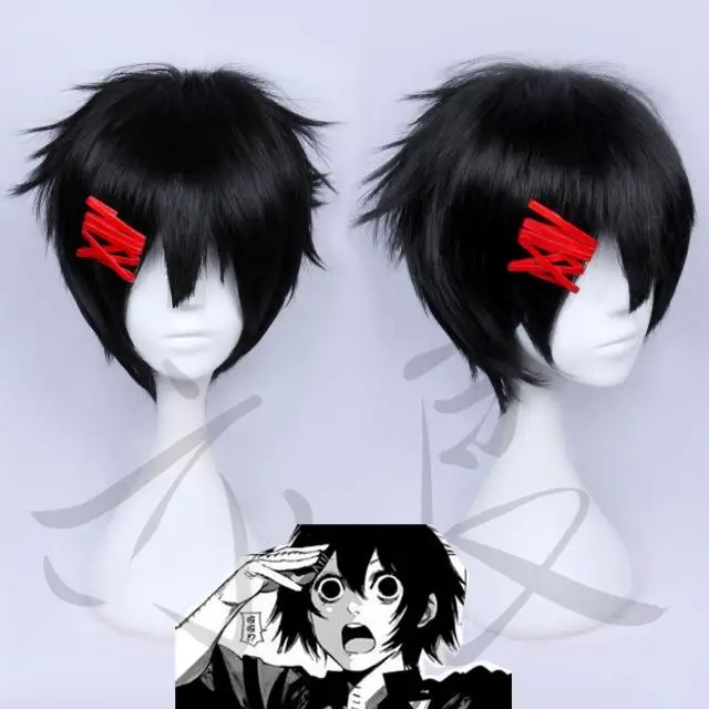 Tokyo Ghoul Juuzou Suzuya Short Black Full Lace Costume Cosplay Wig (Without red clips) +Wig Cap +Free Tracking Number |