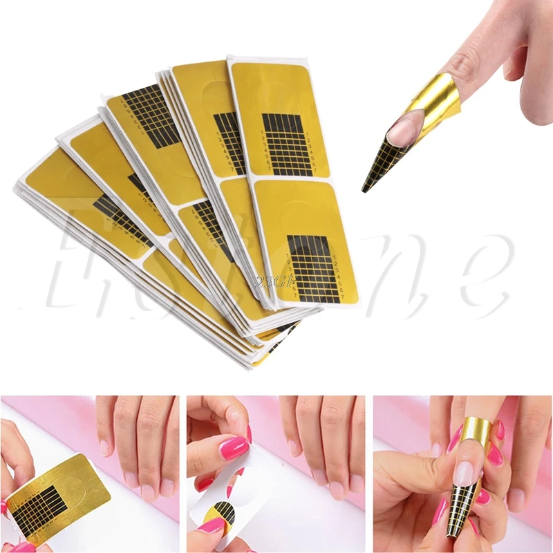 

2017 NEW 100Pcs Golden Nail Art Tips Extension Forms Guide French DIY Tool Acrylic UV Gel APR27_20