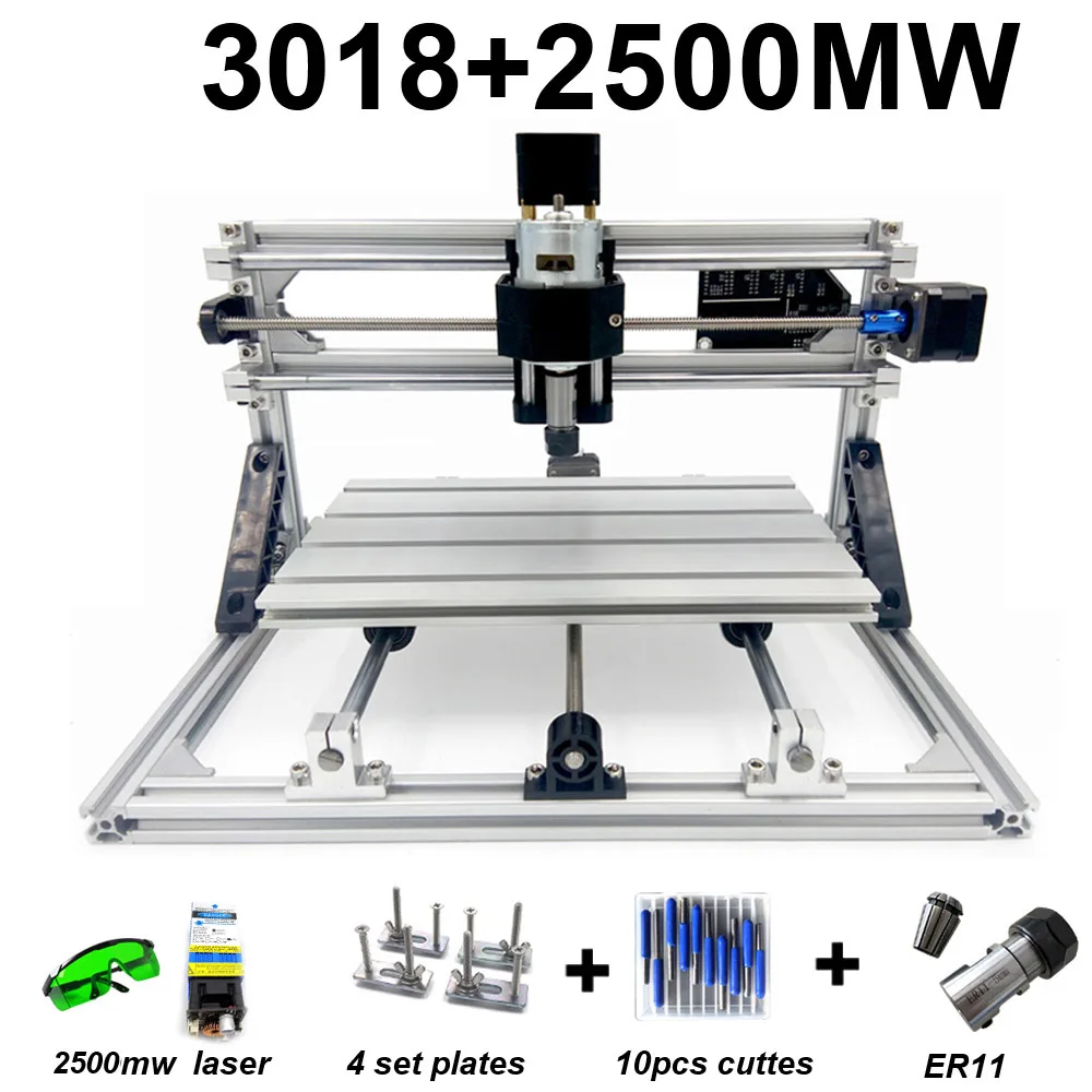 New3018 ER11, DIY мини ЧПУ гравировальный станок, PCB фрезерный станок, деревянный маршрутизатор, лазерная гравировка, ЧПУ GRBL управления, жажда металла - Цвет: 2500mw