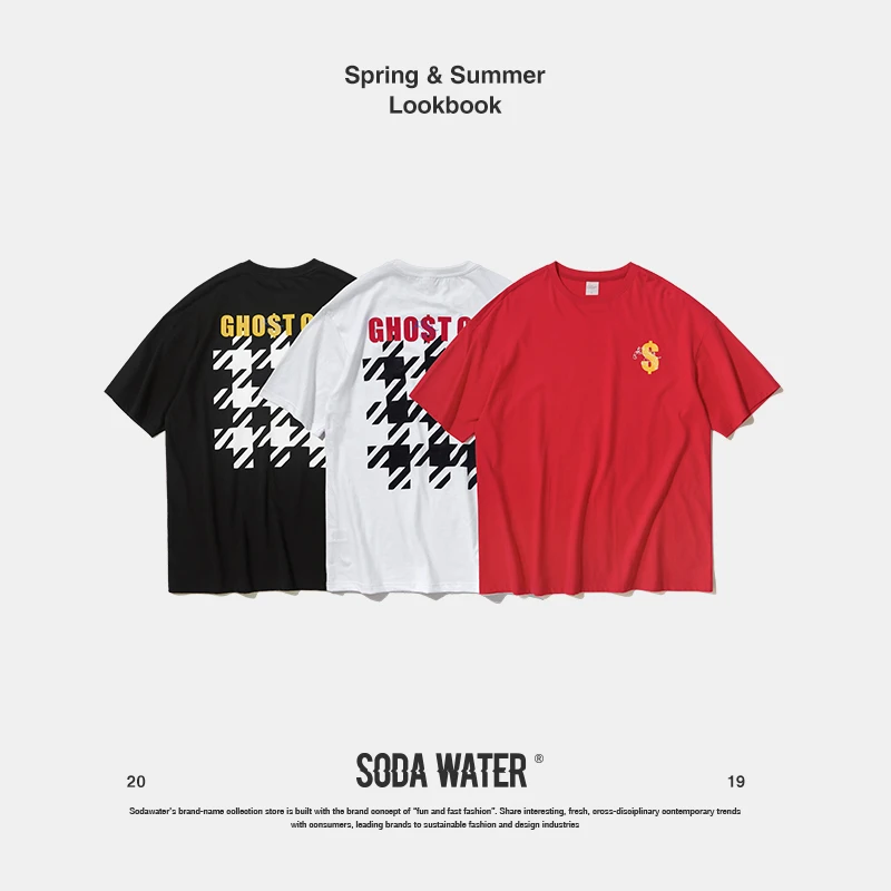 

SODA WATER Men Women Casual Cotton Top Tees Hip Hop Streetwear Tshirts Letter Print O-neck Summer Short Sleeve T-shirt 91180S
