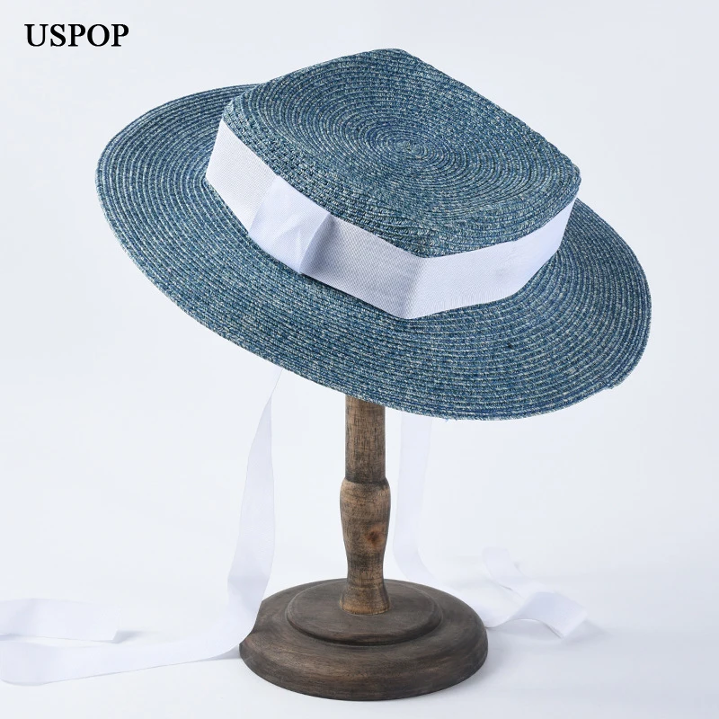 

USPOP 2019 New design women square top sun hats bow lace-up straw hats casual breathable wide brim beach hat