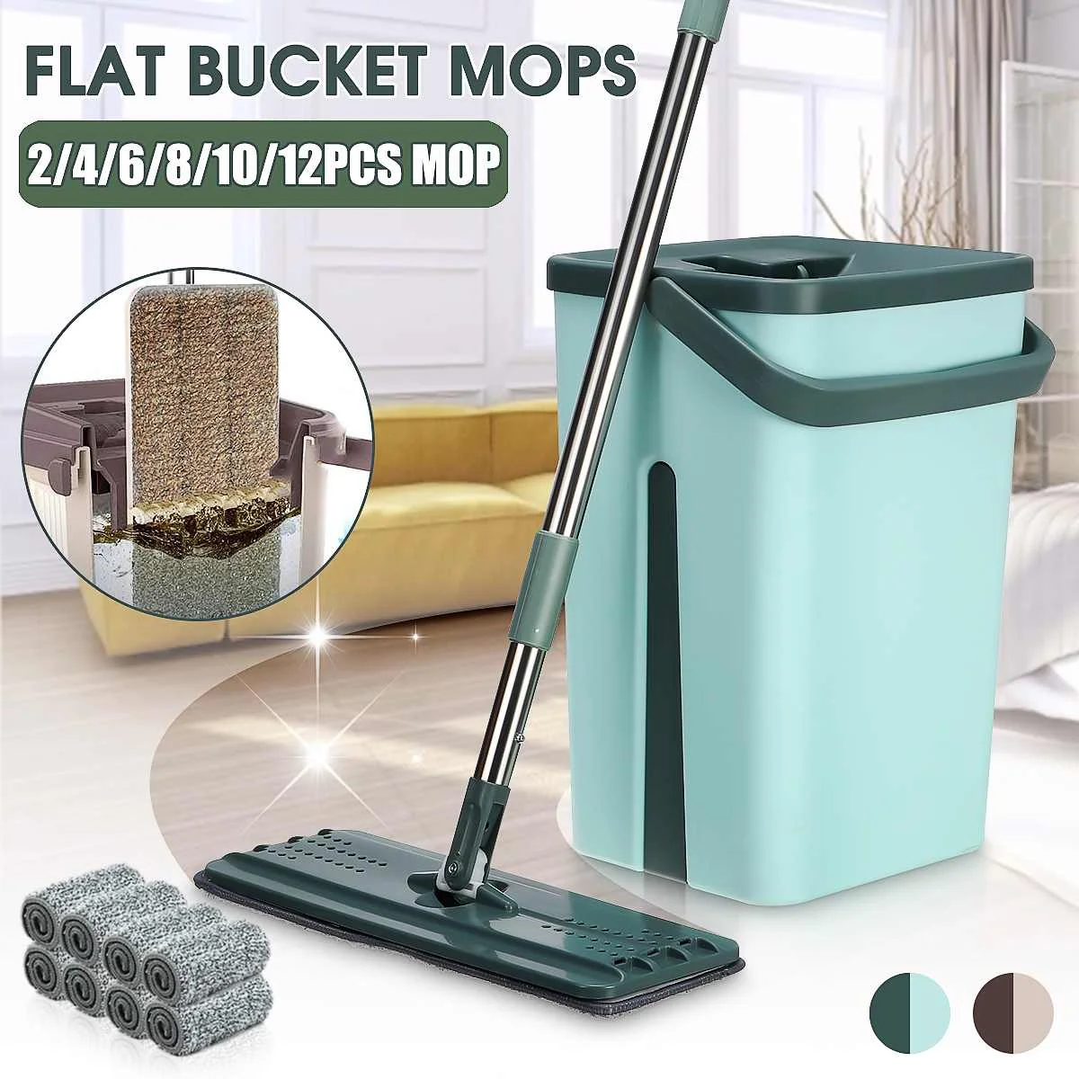 

Flat Squeeze Mop Bucket Hand Free Wringing Stainless Steel Mop Self Wet And Cleaning System Dry Cleaning Microfiber Mop Floor