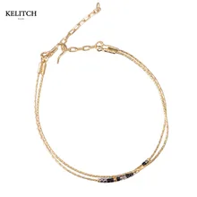 

Kelitch Jewelry 1Pcs Black Crystal Seed bead Bracelet Mini 18K Gold Plated Double Layers Clasp Adjustable Friendship Bracelets
